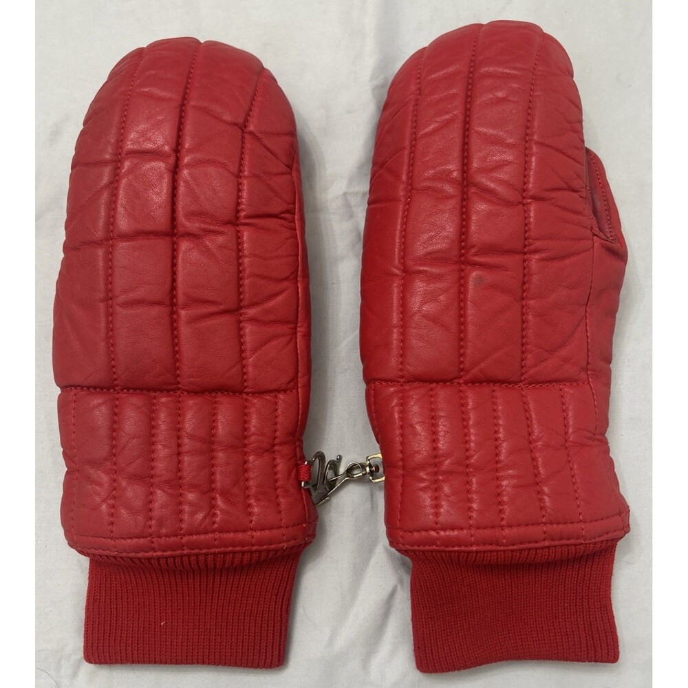 Vintage Grandoe Red Leather Ski Mittens Women's 1970’s Retro Sz M